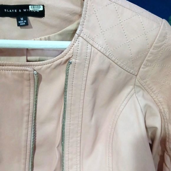 💕 Slate & Willow Pink Leather Moto Jacket – Blush Biker Chic Size M 🏍️✨